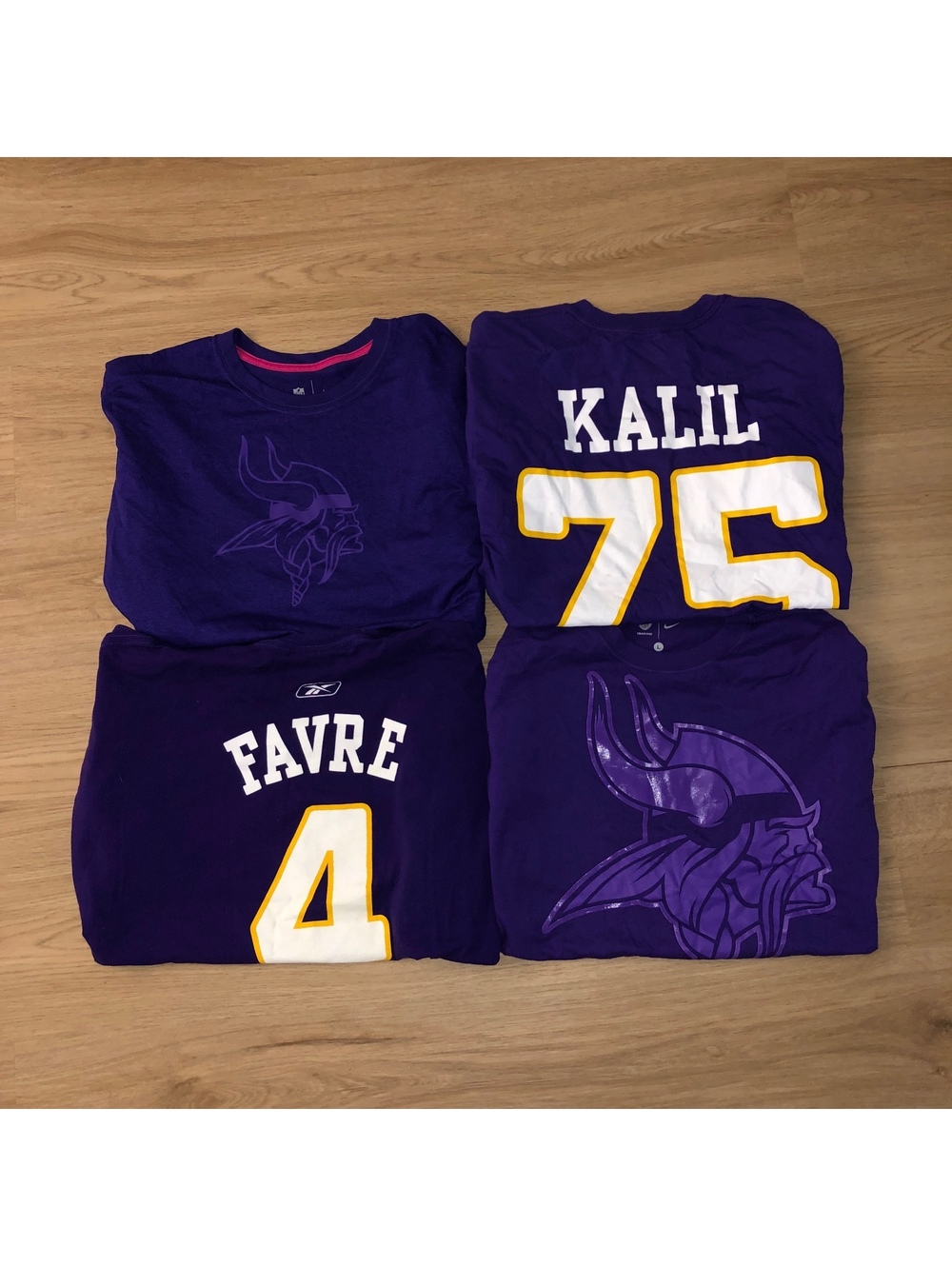 MINNESOTA VIKINGS NIKE DRI FIT 4 T SHIRT LOT MENS L & XL BRETT FAVRE MATT KALIL